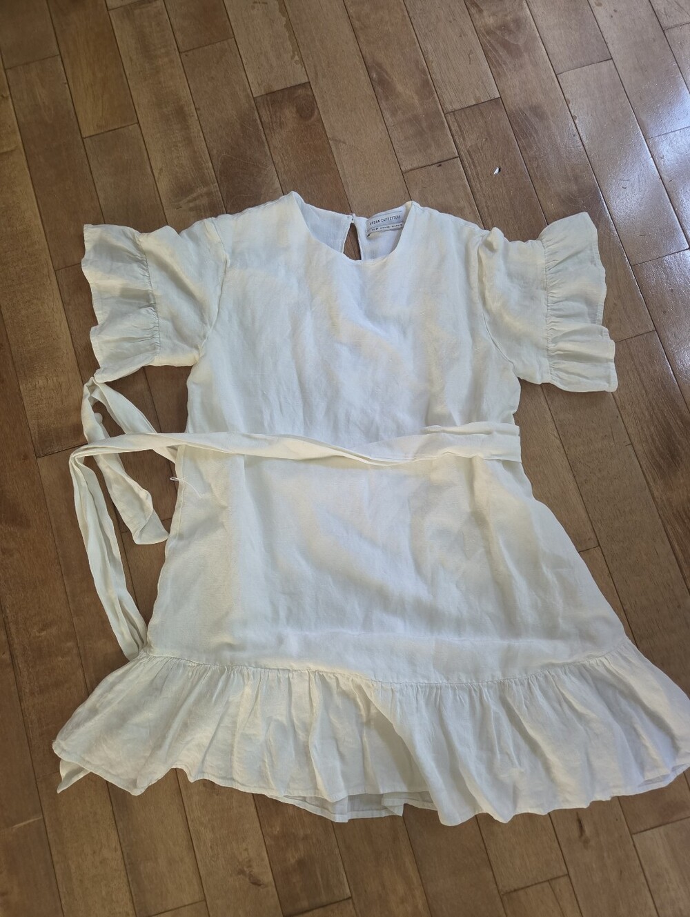 Urban Outfitters Linen Blend Ruffle Sleeve Tie Waist Mini Dress XS - Picture 3 of 8
